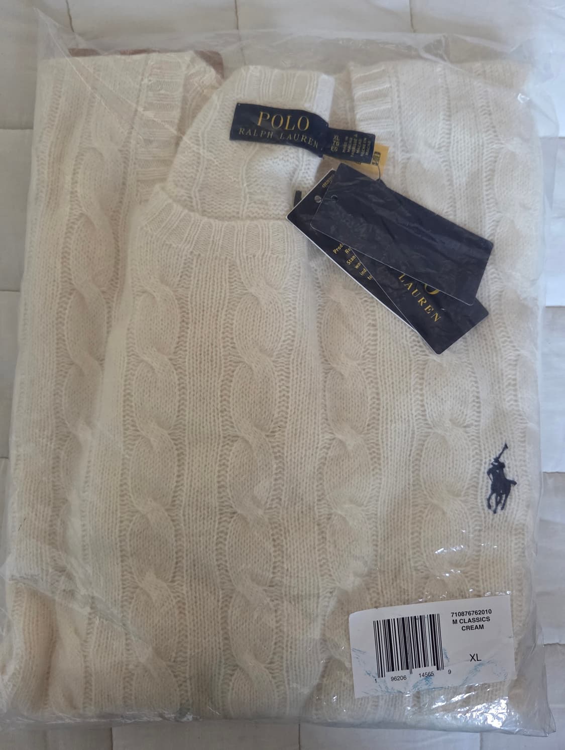 폴로 랄프 로렌 울캐시미어 크림색 꽈배기 케이블 니트  XL 상품이미지3