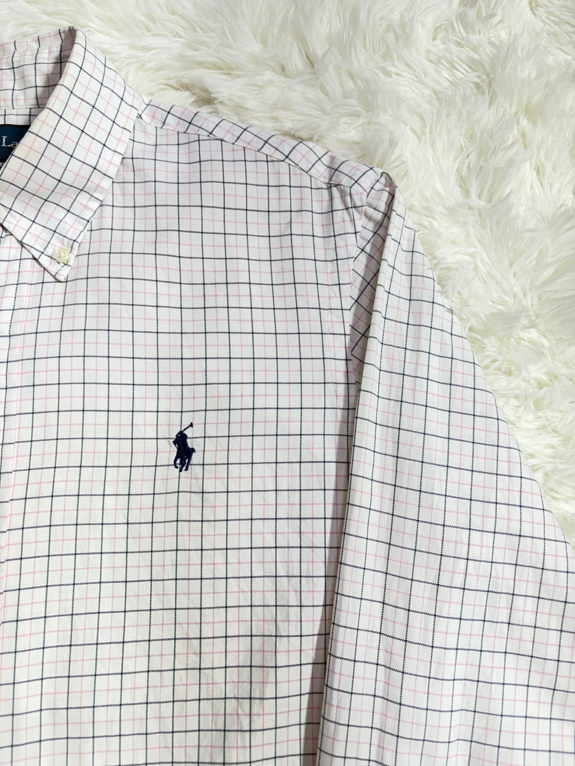 폴로 랄프로렌 핑크체크 네이비포니 셔츠  상품이미지5