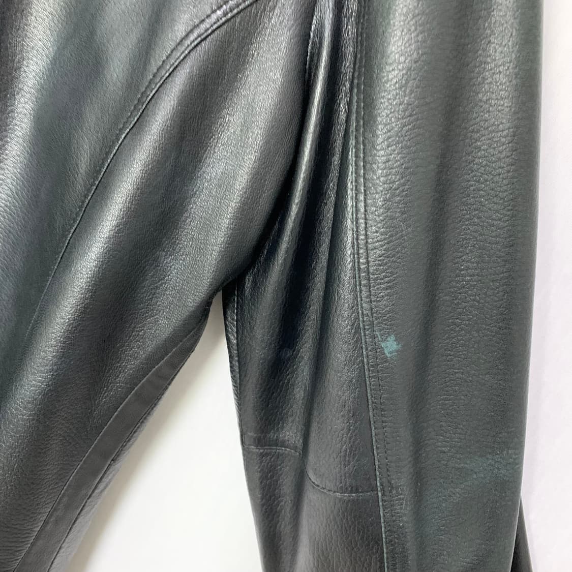 빈티지 심플 블랙 리얼레더 노카라 벨티드넥 라이더 양가죽 자켓 100 상품이미지5