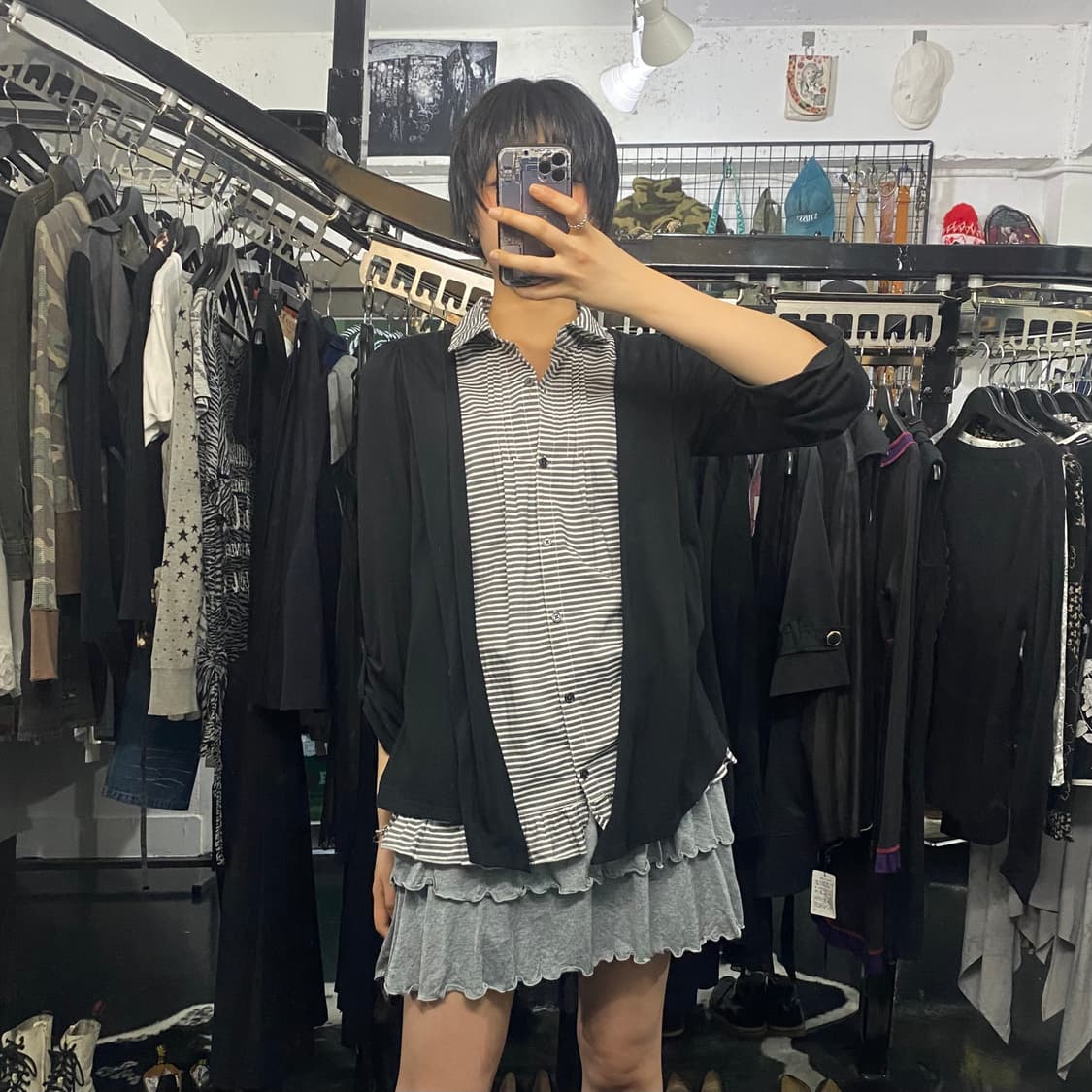 Japanese vtg 플리츠 디테일 레이어드 스트라이프 셔츠 상품이미지7