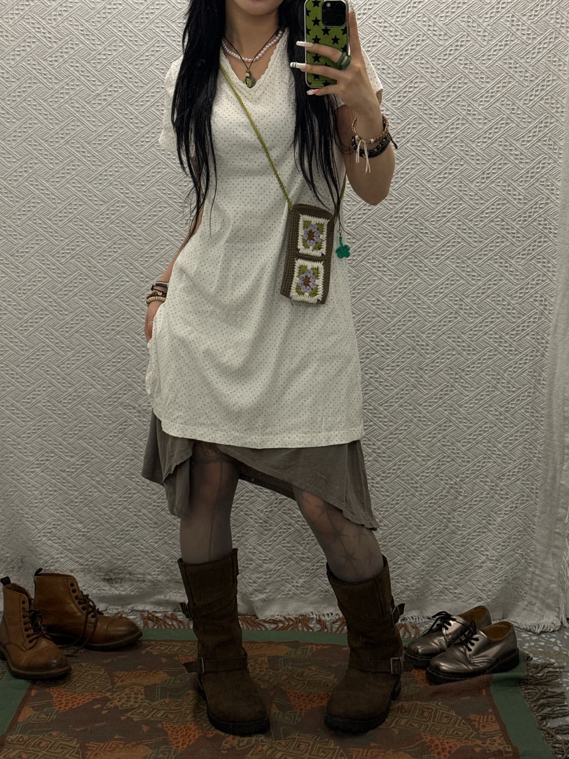 빈티지 코지 모리 코튼캔디 도트 땡땡이 반팔 원피스 K0106 상품이미지1