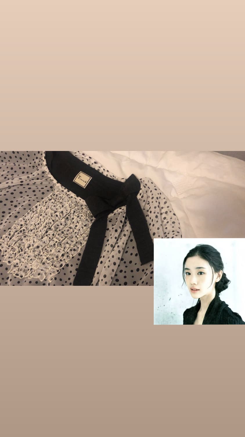 리본 도트 레이어드 원피스 세트 상품이미지1