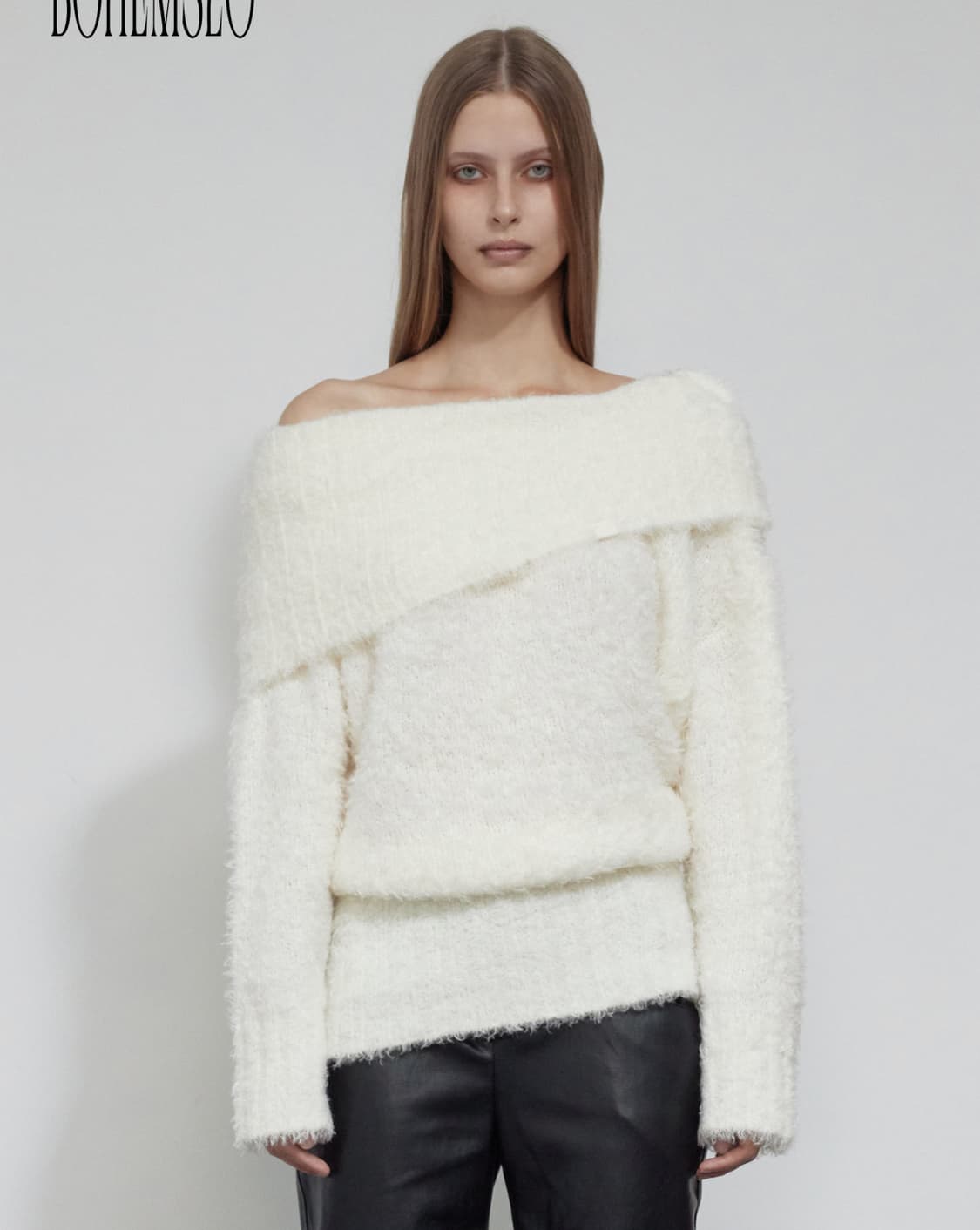 보헴서 오프숄더 부클 니트 아이보리(화이트) 상품이미지1