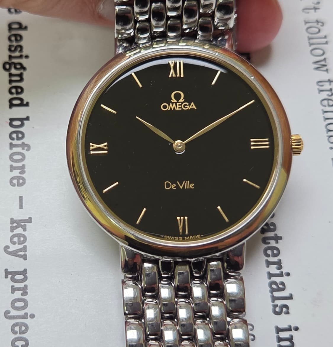 빈티지 오메가 드빌 18K베젤 블랙로만 슬림쿼츠 남성용 쌀알 브레이슬릿 상품이미지2