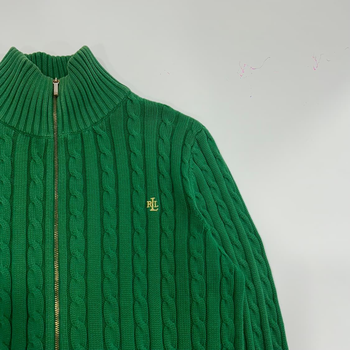 Polo 폴로 랄프로렌 골드로고 그린 케이블니트 집업 가디건 상품이미지4