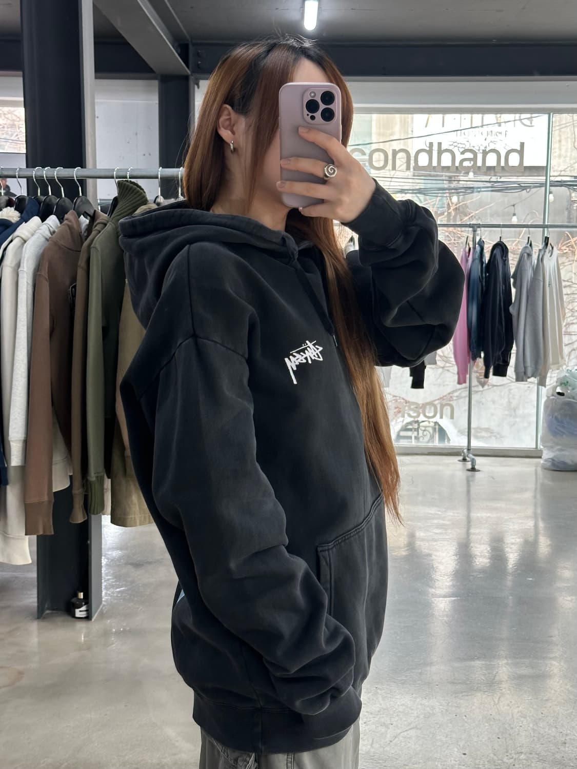 스투시 퍼지 다이스 피그먼트워시드 후드티 블랙 상품이미지3