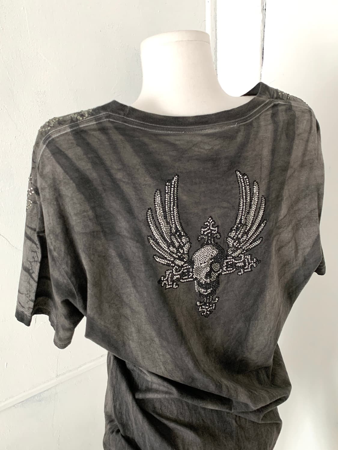 Washed gray rhinestone skull T-shirt 상품이미지4