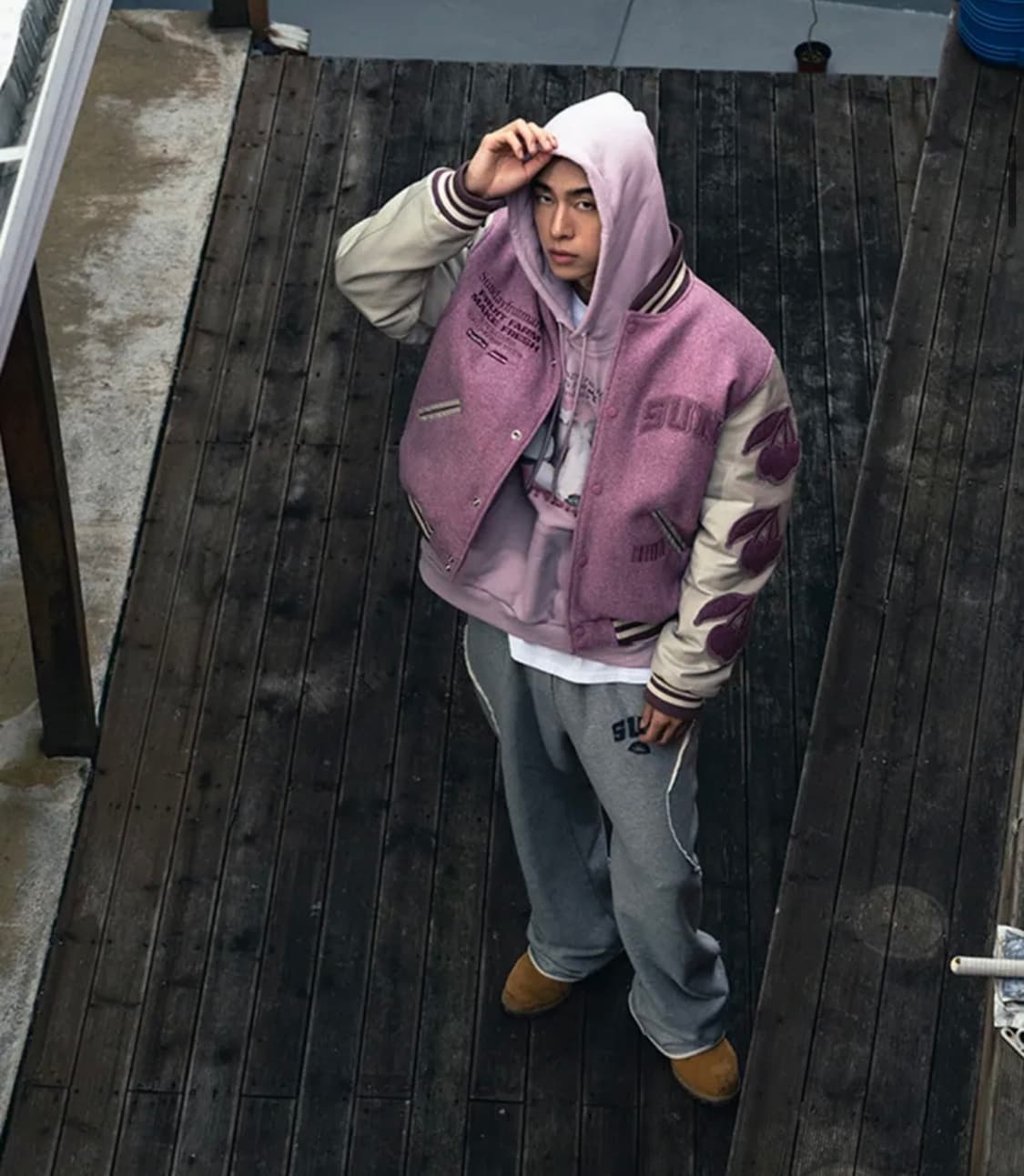 선데이후르츠마켓 바시티자켓 L 핑크 상품이미지5