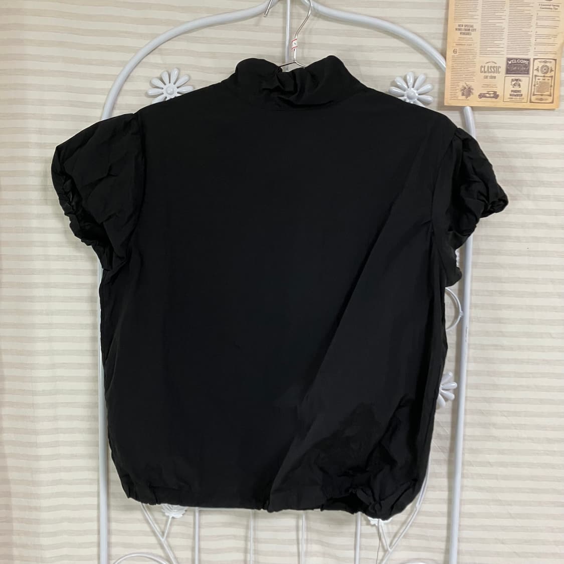 빈티지 블랙 나일론 셔링 집업 반팔 900 y2k 스트릿 모리 갸루 일본 상품이미지2