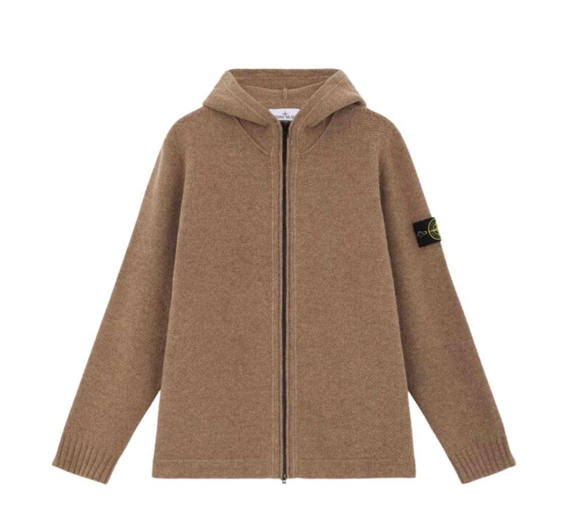 스톤 아일랜드 램스울 풀 지퍼 가디건 위드 후드 월넛 브라운  상품이미지1
