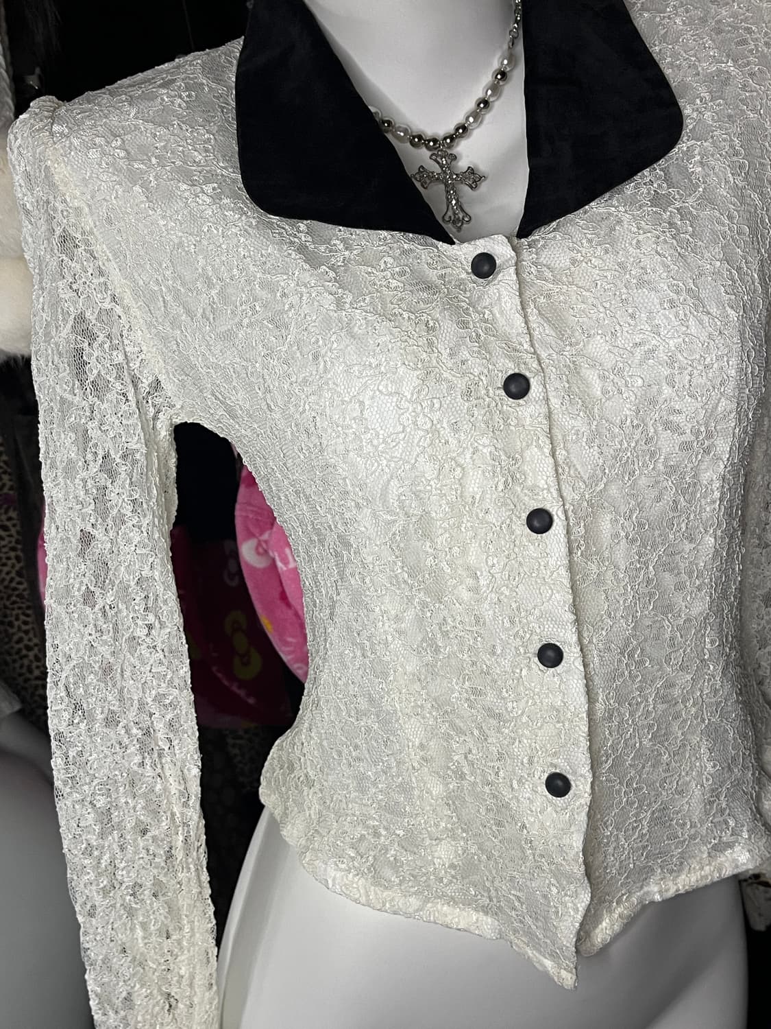 긱시크 벨벳 카라 레이스 블라우스 상품이미지2