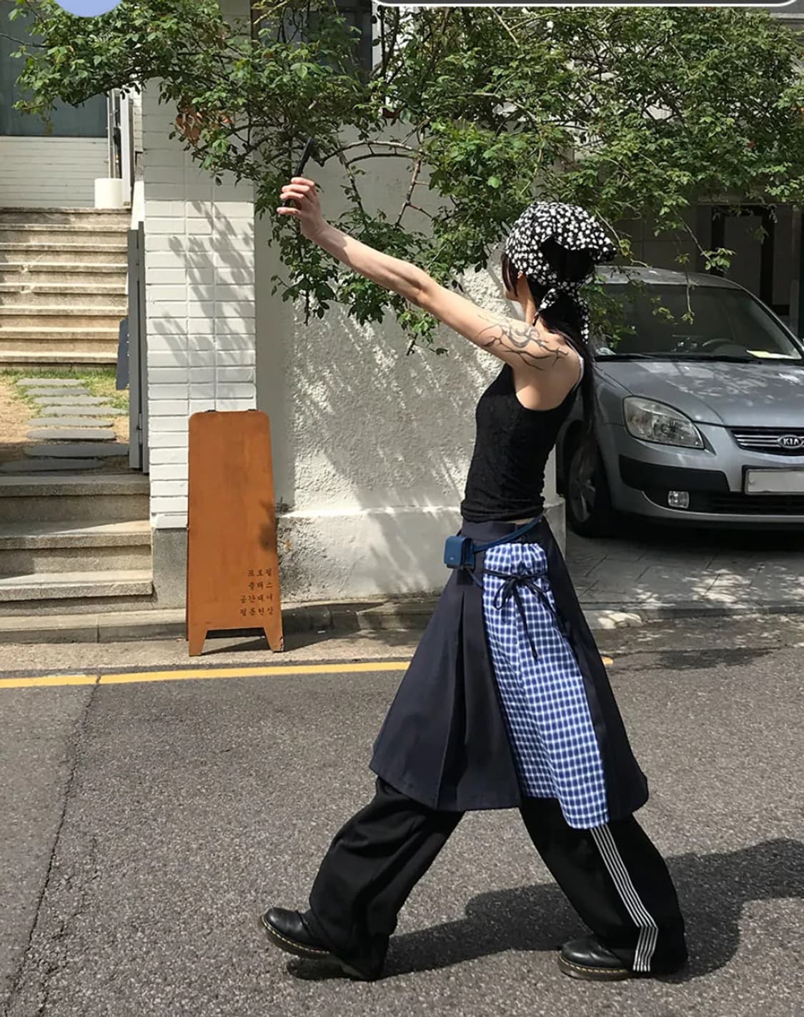 아케 체크 플리츠 레이어드 스커트 상품이미지1