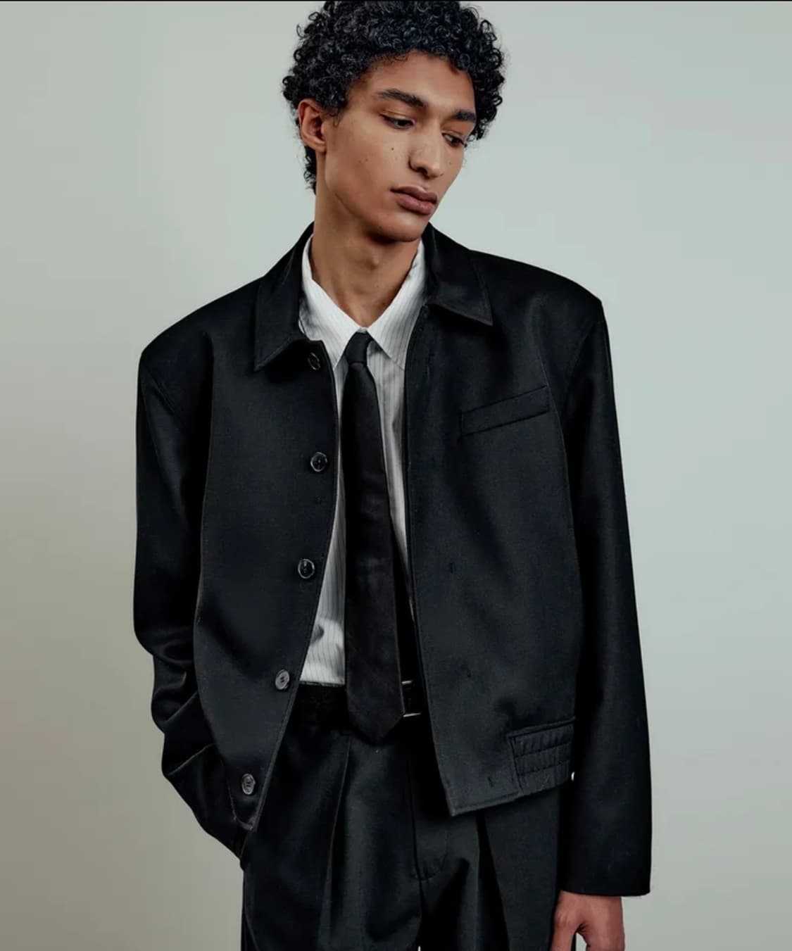 LMOOD 엘버튼 울 블렌드 자켓 트윌 black 상품이미지1