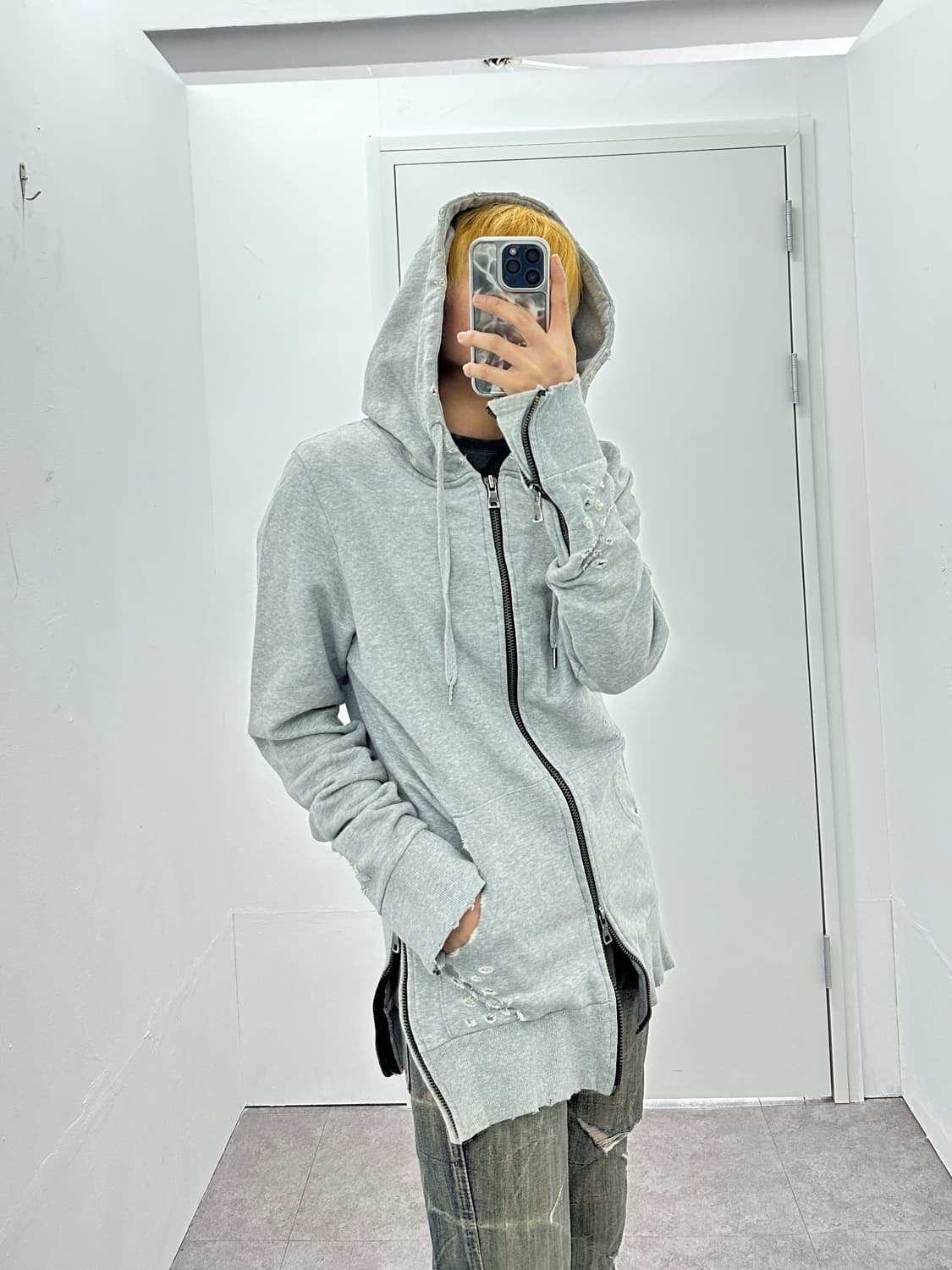 Distressed cut line 2way hood gray 상품이미지9