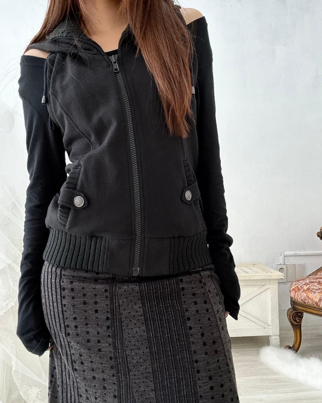 Black zip-up vest 상품이미지8
