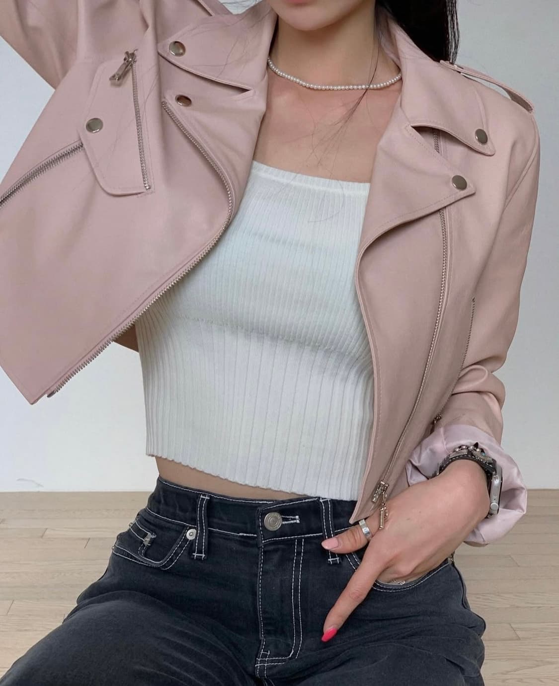 페일제이드 더블 라이더자켓 베이비핑크 상품이미지2