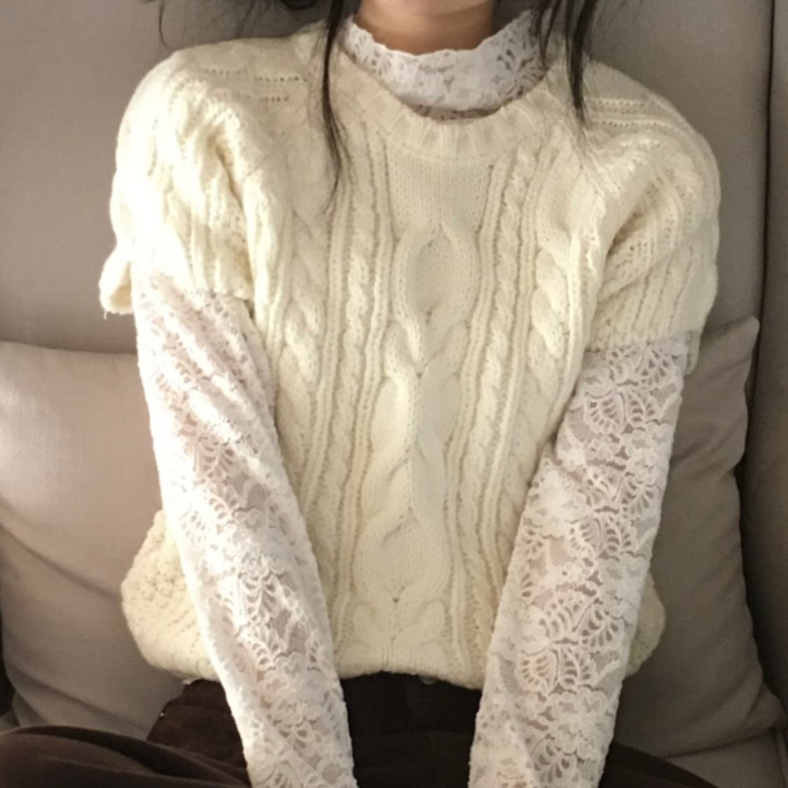 케이블 반팔 니트  상품이미지1