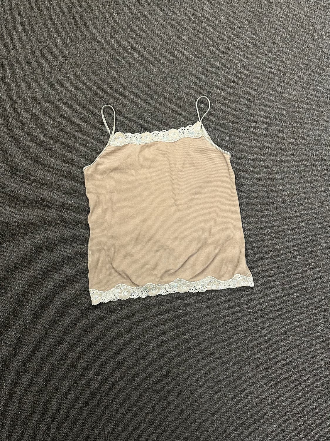 L)Japanese vintage 여성 레이스 리본 브라운 골지 나시 상품이미지4