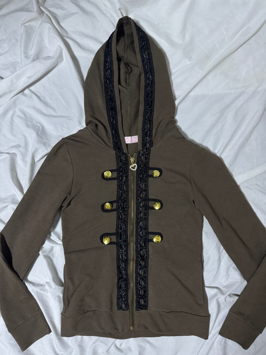 Tralala 레이스 금장 버튼 후드집업 y2k 갸루 밀리터리 상품이미지1