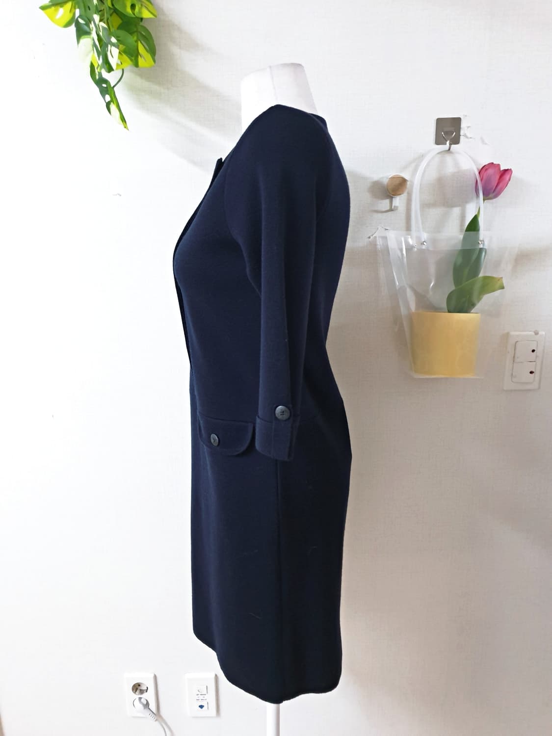 BCBG 7부 더블버튼 니트원피스 55 미디 네이비 상품이미지7