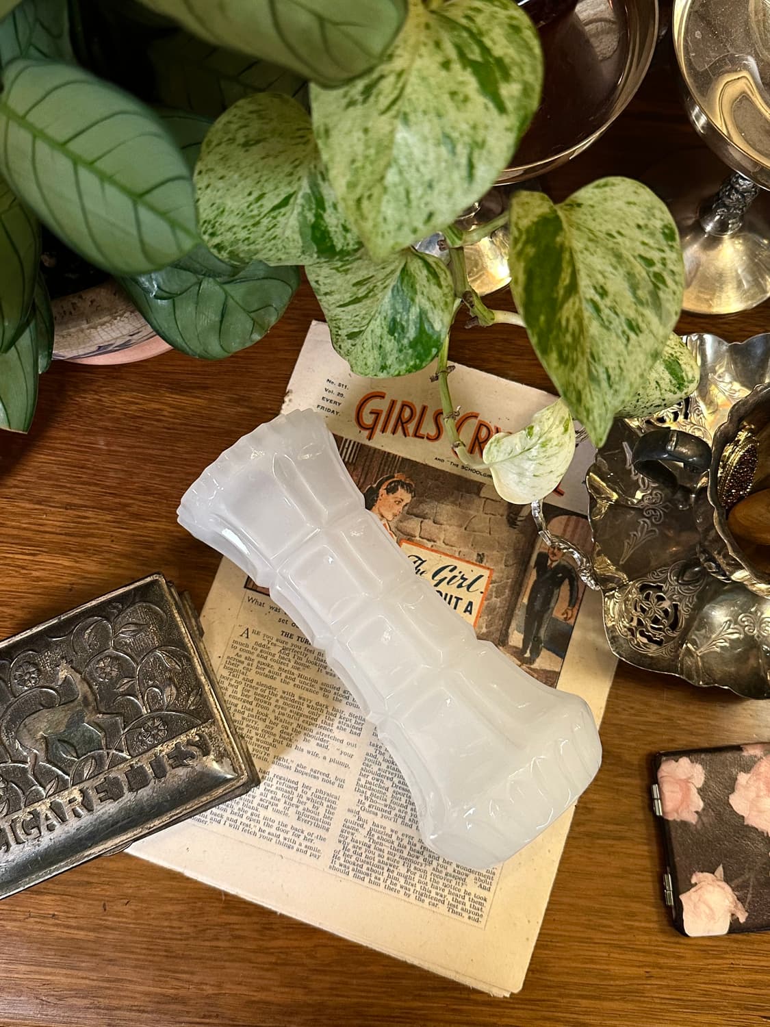 일본 빈티지 밀크글라스 와플 화병 상품이미지1