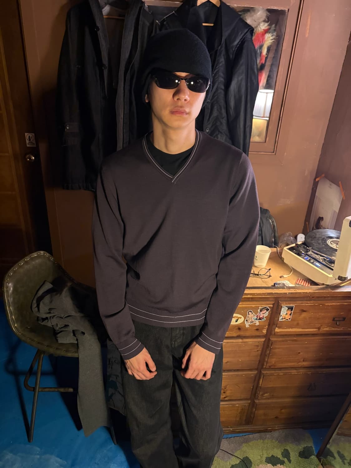 Armani collezioni purple wool vneck knit 상품이미지4