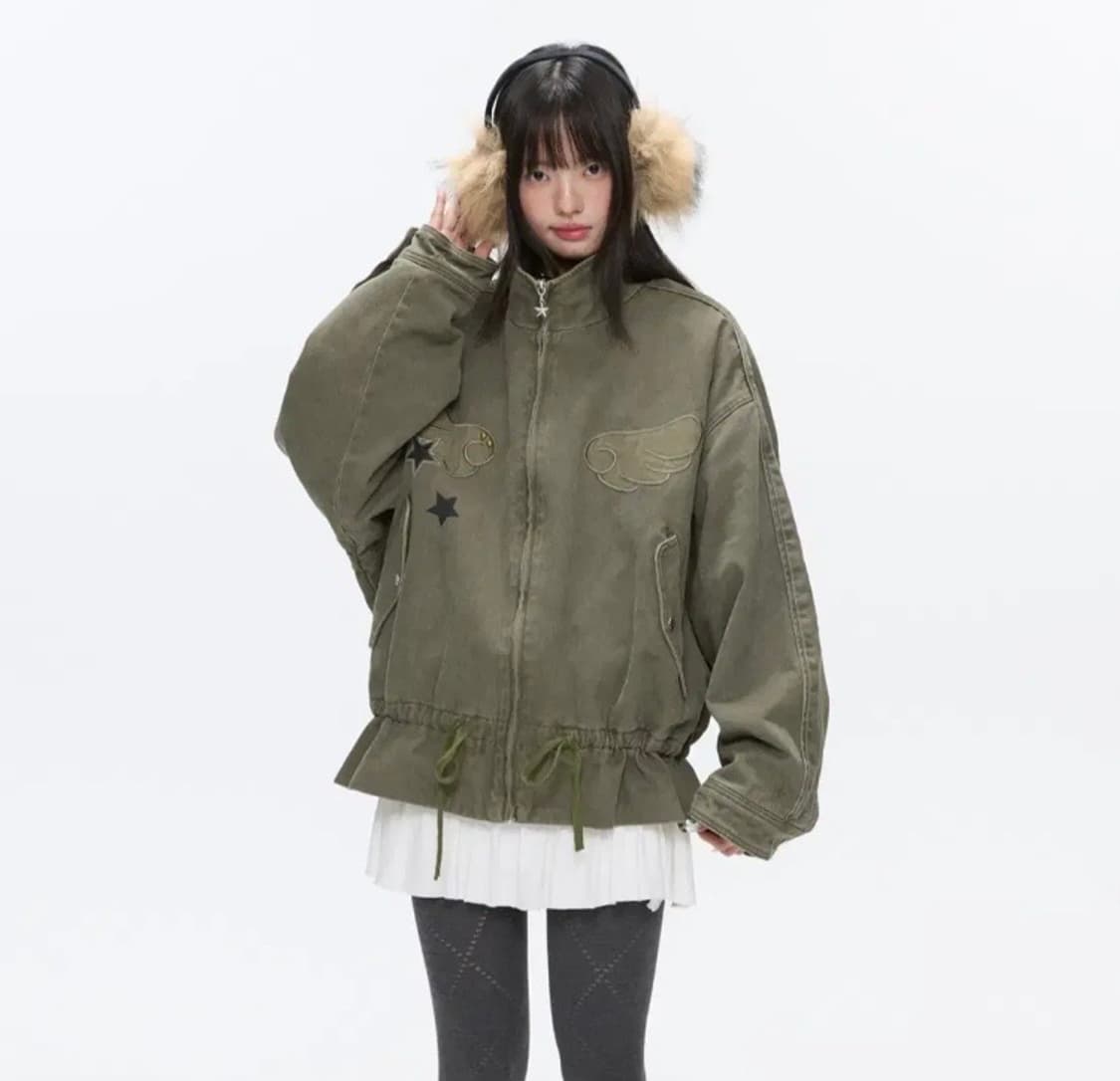 betweenand 엔젤 윙 패치 드로스트링 퀼팅 워크 자켓 상품이미지2