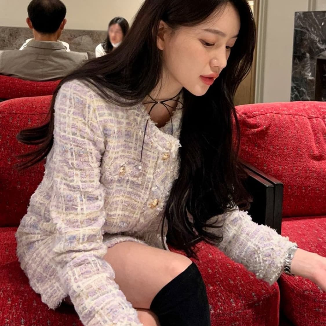 마리마켓 라벤다 생일 크롭 트위드자켓 55-66 새상품 상품이미지2