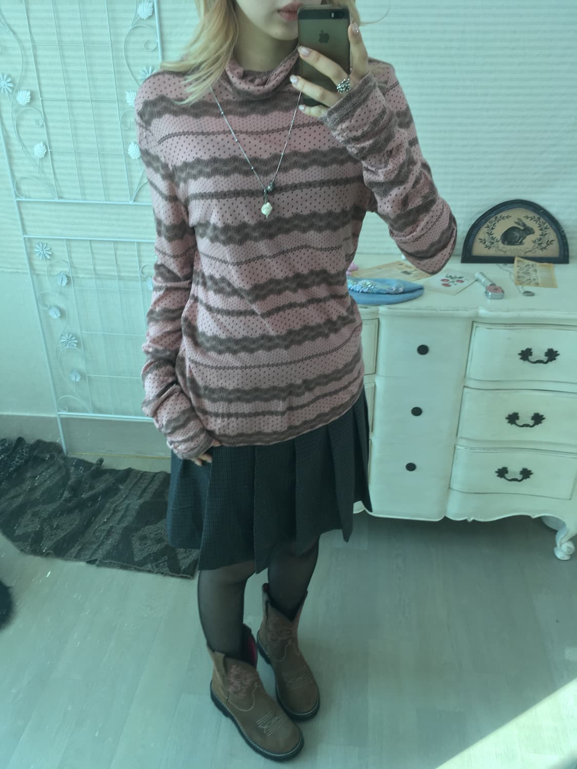 핑크 브라운 스트라이프 앤틱 풀오버 상품이미지3