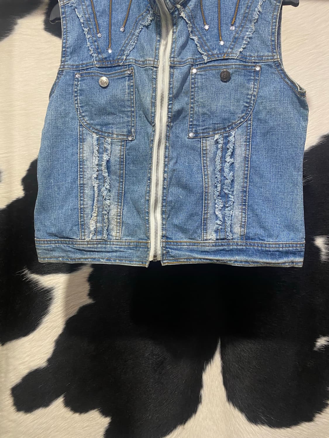 Japanese vtg 큐빅 디테일 그런지 데님 베스트 상품이미지4