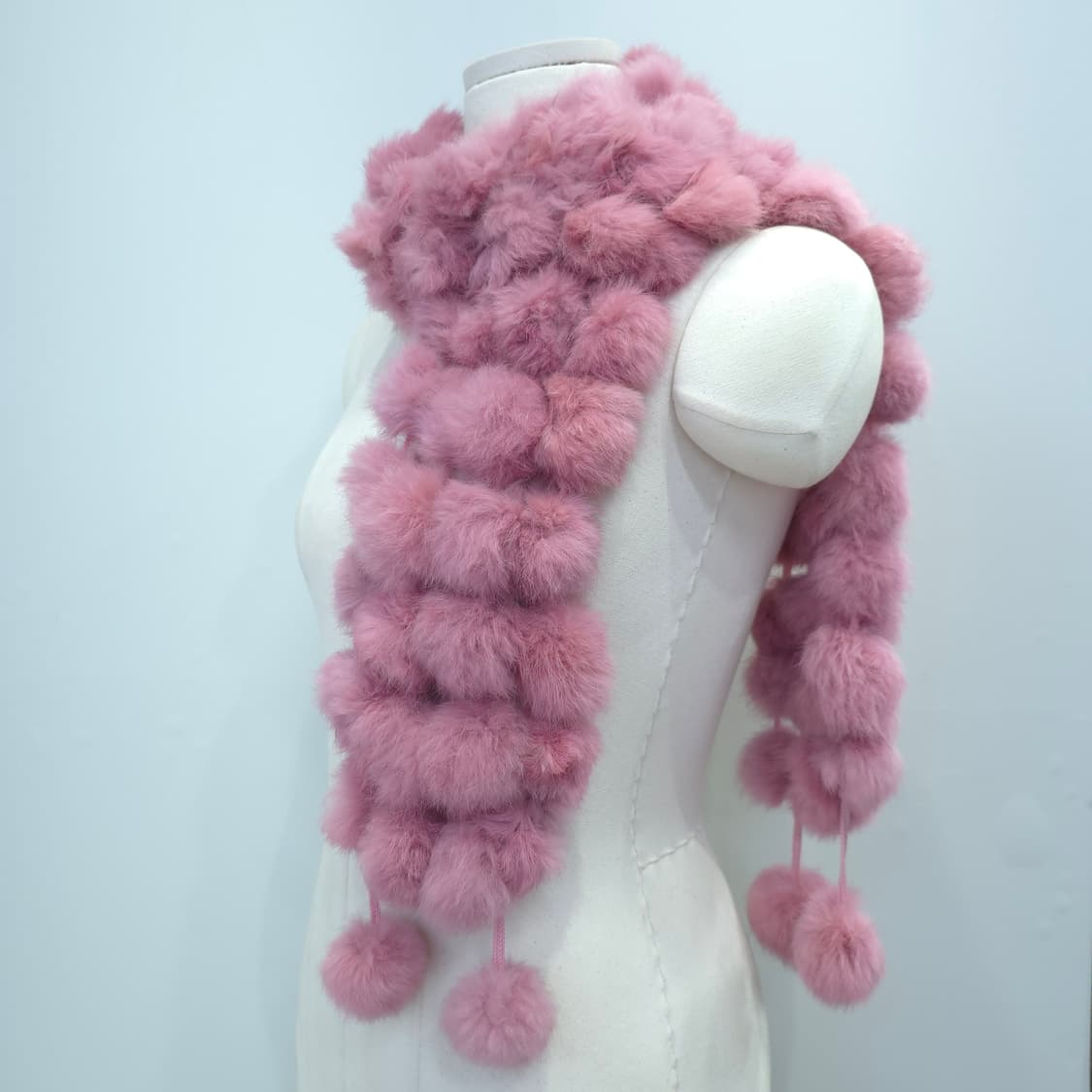 핑크 폼폼 롱 머플러 일본빈티지 상품이미지3