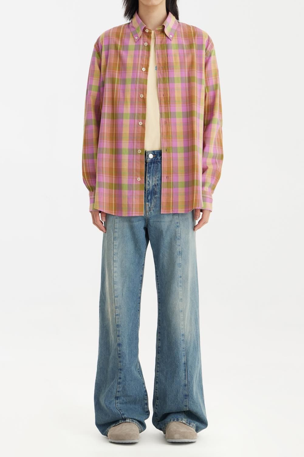 SUNFLOWER Button Down Shirt-Pink Check L 상품이미지2