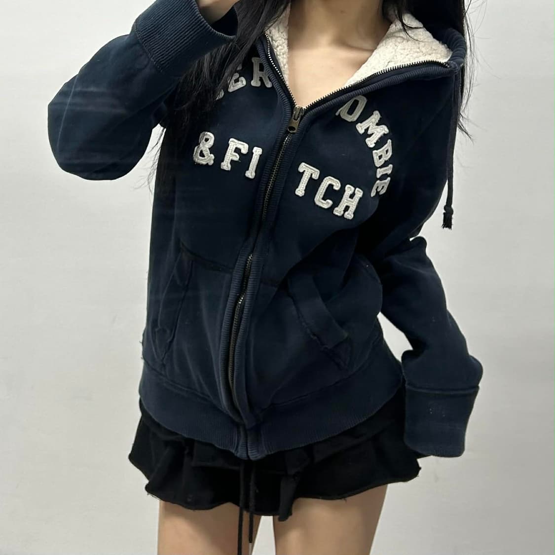 아베크롬비 y2k 울프죠 올드스쿨 양털 후드집업 희귀져지(M) 상품이미지3