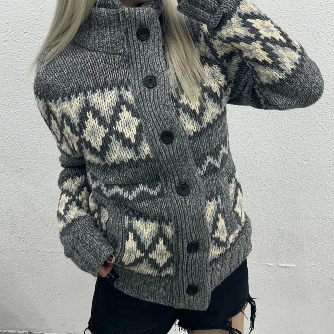 아베크롬비 헤비울 그레이 니트 집업 M 상품이미지2