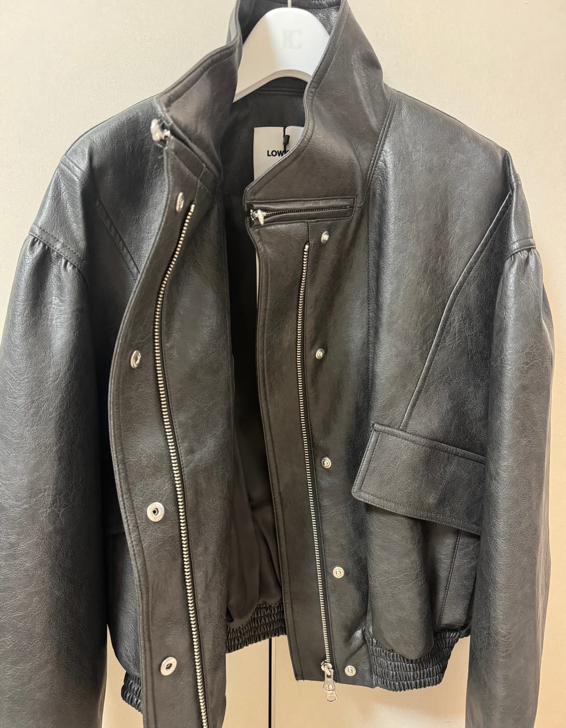 로우클래식 레더 숏 자켓-차콜S 상품이미지7