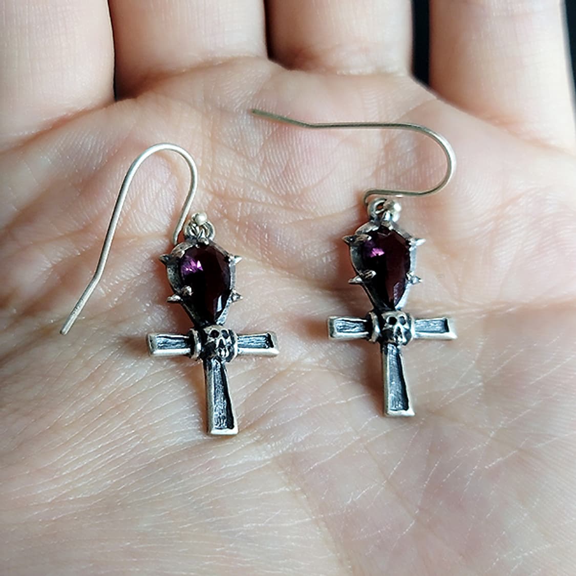 데스 페탈 실버 귀걸이 피어싱 은 남자 여자 명품 고딕 앙크 해골 십자가 상품이미지6