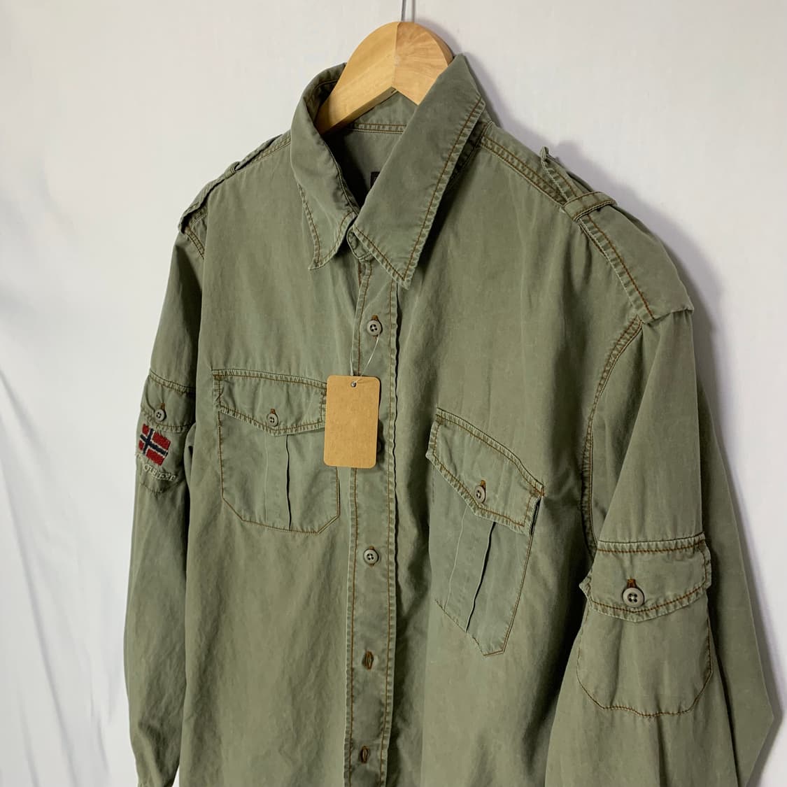 나파피리 00s y2k 자수 카고 밀리터리 빈티지 셔츠 카키 XL 상품이미지10