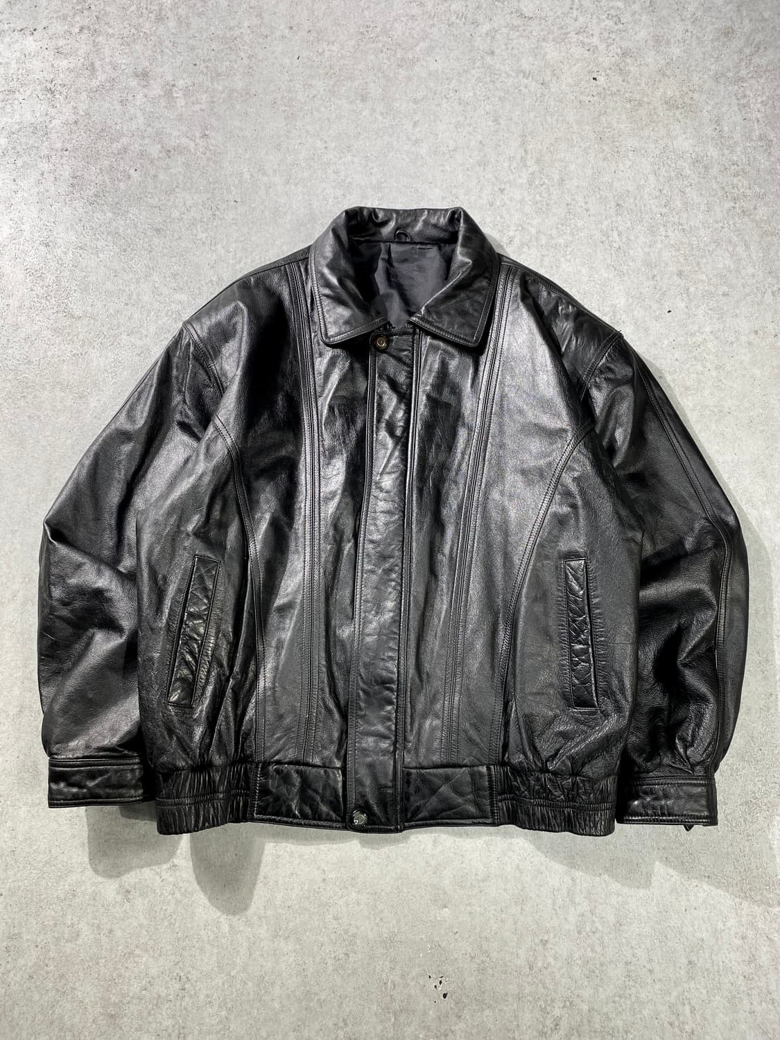 [M-L] Vintage 빈티지 양가죽 블랙 레더 봄버자켓 상품이미지1