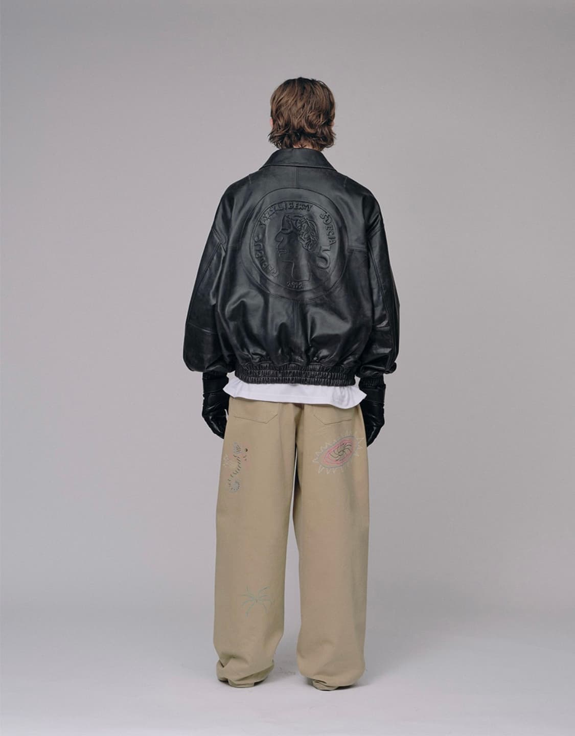 [L]stu hank 엠보 레더 자켓 블랙 상품이미지2