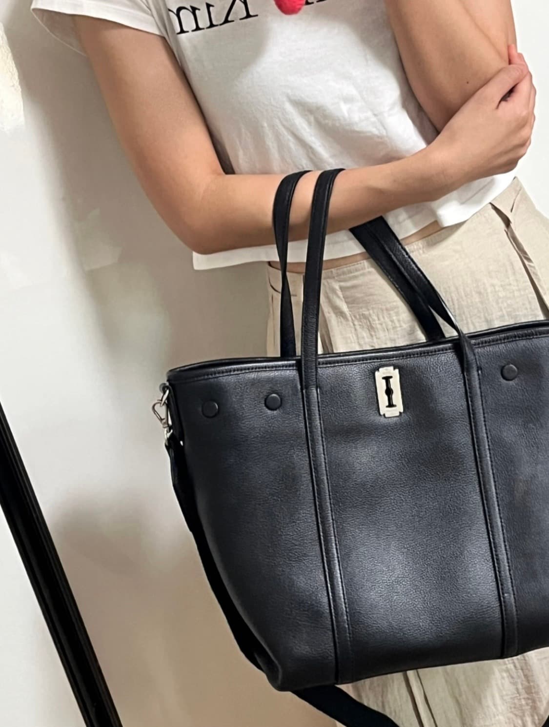 분크 토크 스퀘어 백 L 라지 블랙 크로스백 토트백 쇼퍼백 상품이미지3