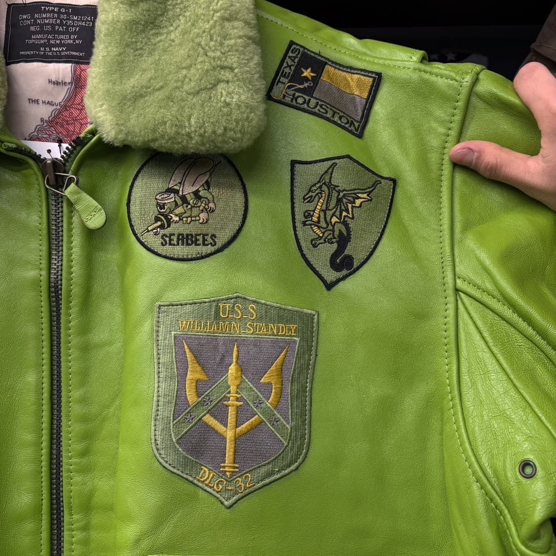 00s TOPGUN TYPE G-1 플라이트 레더 봄버자켓 그린 N526 상품이미지5