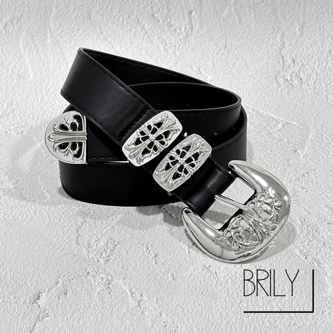 [Unisex] JAX 크롬 버클 볼드 웨스턴 가죽 벨트 상품이미지2