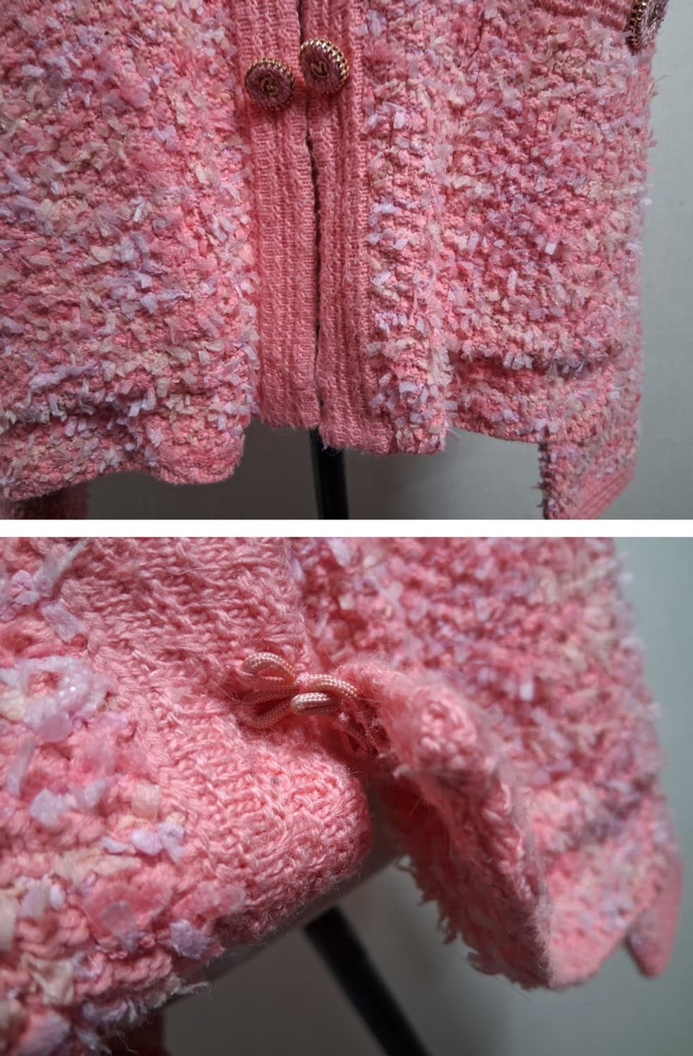 일본빈티지 DoCLASSE  테이프사배색 핑크 뜨게 트위드니트가디건 77 상품이미지8