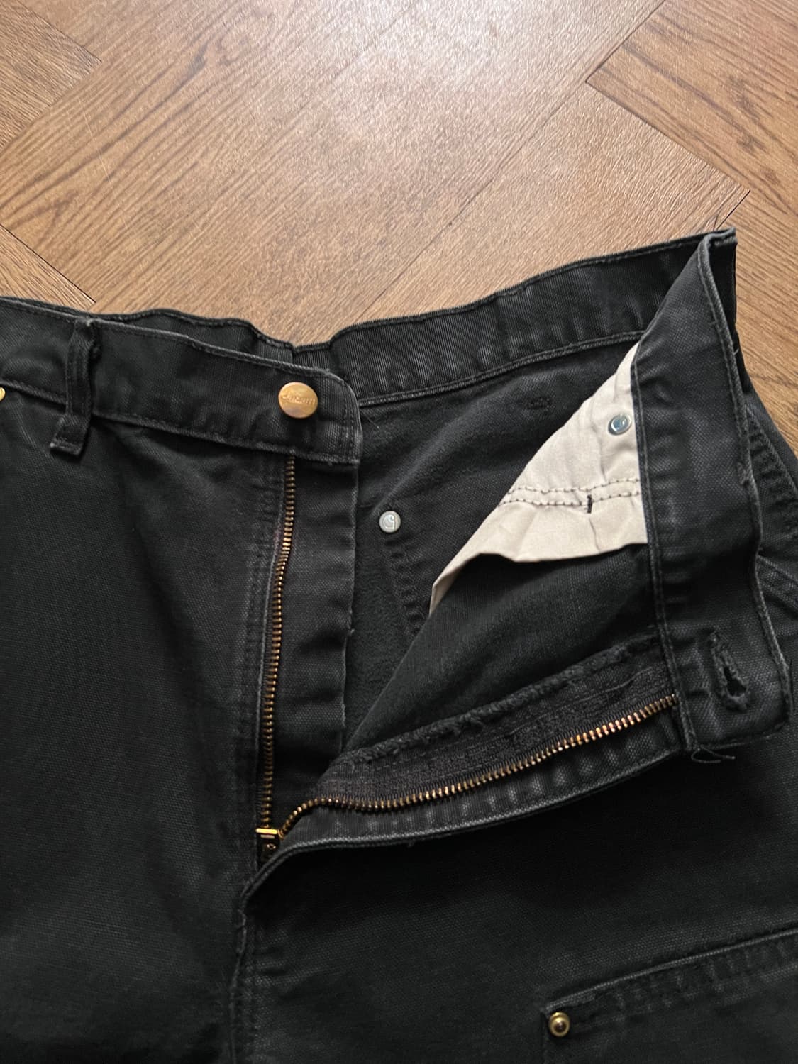 [34]칼하트 USA 덩가리핏 빈티지 워싱 블랙 더블니 워크 팬츠 상품이미지5