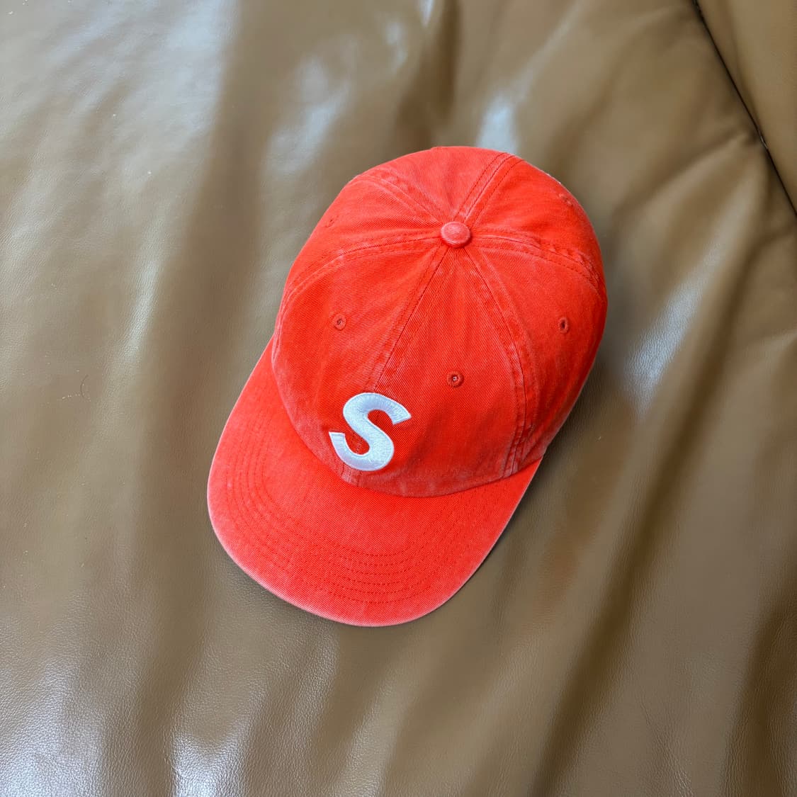 슈프림 S로고 6패널 볼캡 모자 피그먼트 워시드 오렌지 상품이미지5