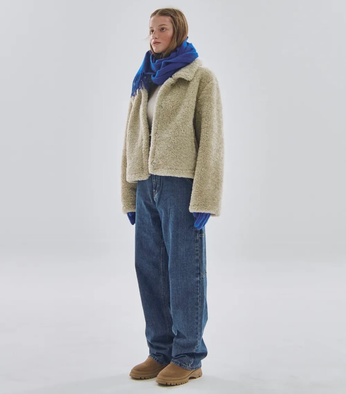 썸플레이스 에코 퍼 플리스 숏 무스탕 자켓 점퍼 베이지 상품이미지3