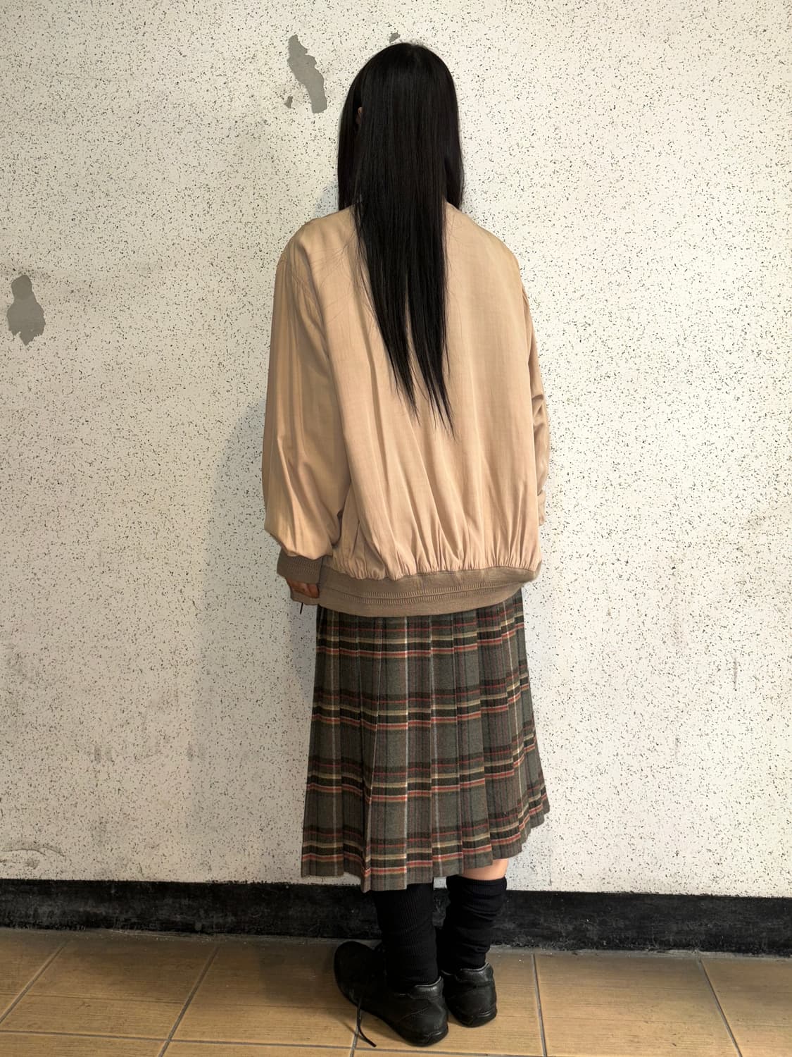 그레이 체크 플리츠 미디 스커트 상품이미지2