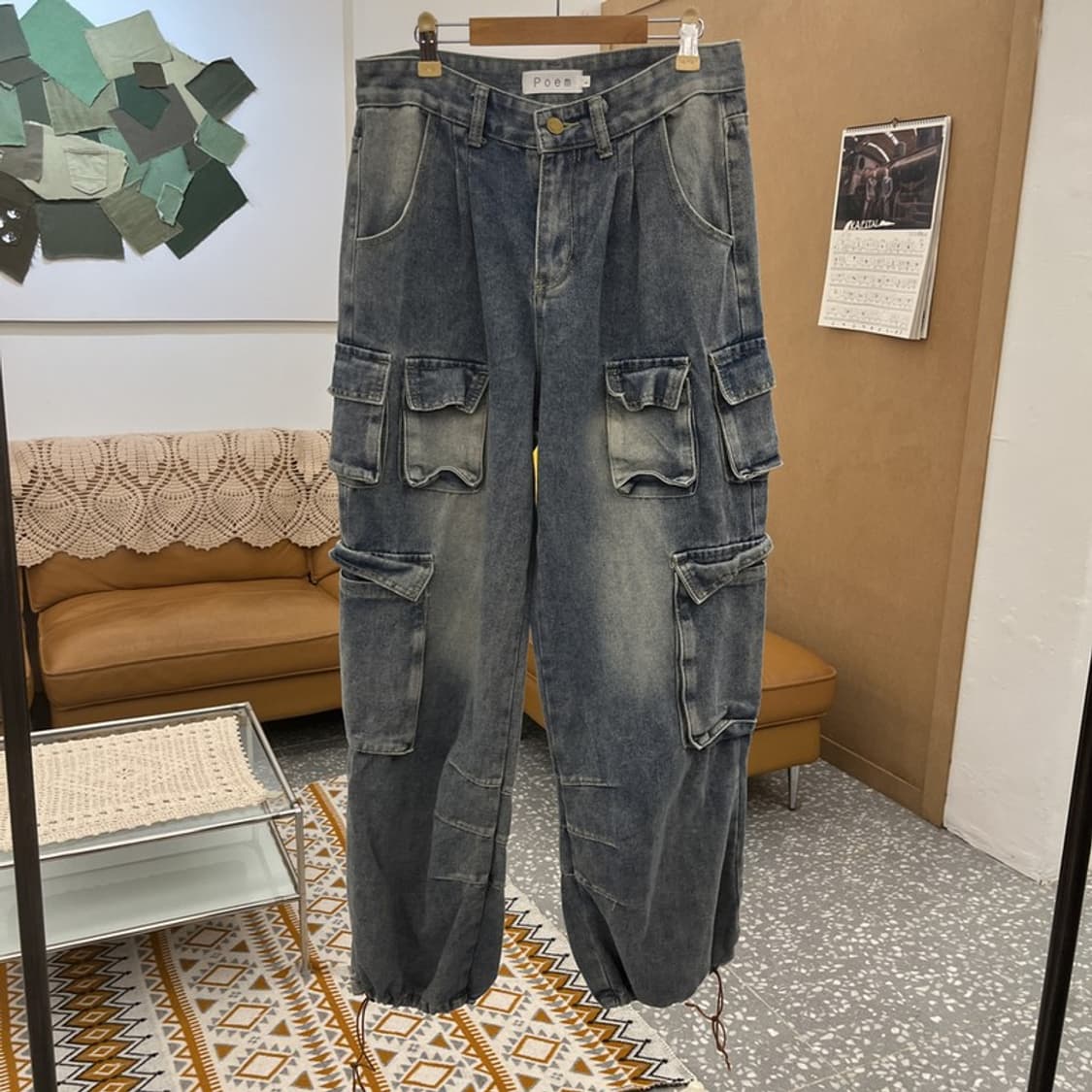 포엠 빈티지 레트로 00's 데님 스트링 조거 카고팬츠 L C10524 상품이미지3