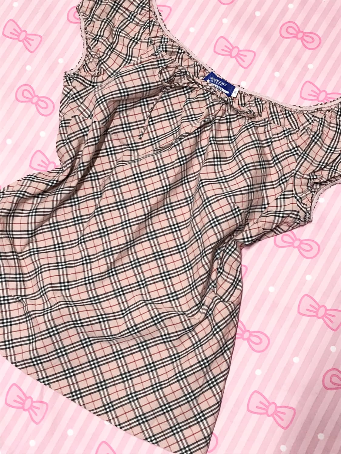 버버리 블루라벨 핑크 노바체크 블라우스 오프숄더 핀터 상품이미지2