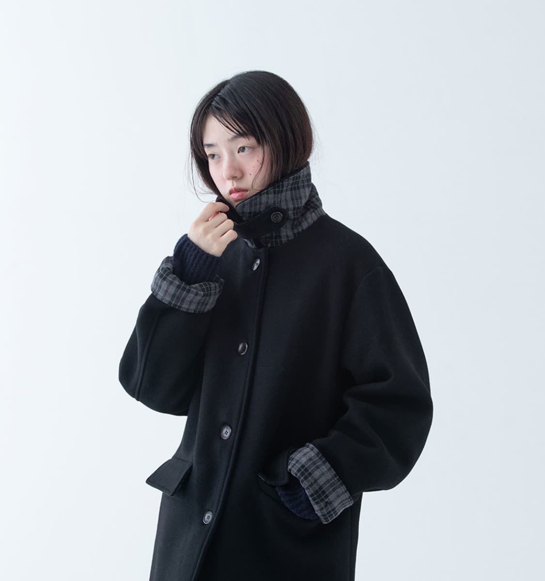 오헤시오 check half wool coat black 하프 울 코트 상품이미지1